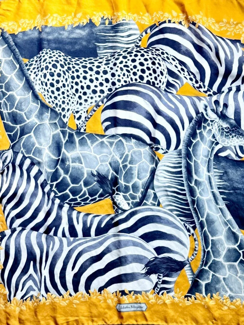 Salvatore Ferragamo Vintage Silk Scarf Zebra Giraffe Safari Animal 26